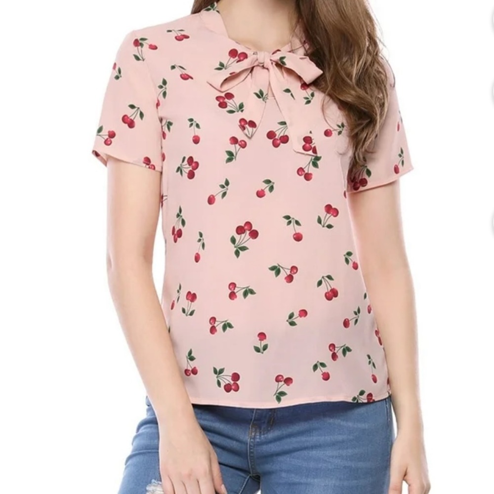 Cherries Tie-Neck Blouse